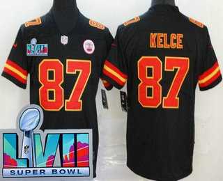 Mens Kansas City Chiefs #87 Travis Kelce Limited Black Super Bowl LVII Vapor Jersey